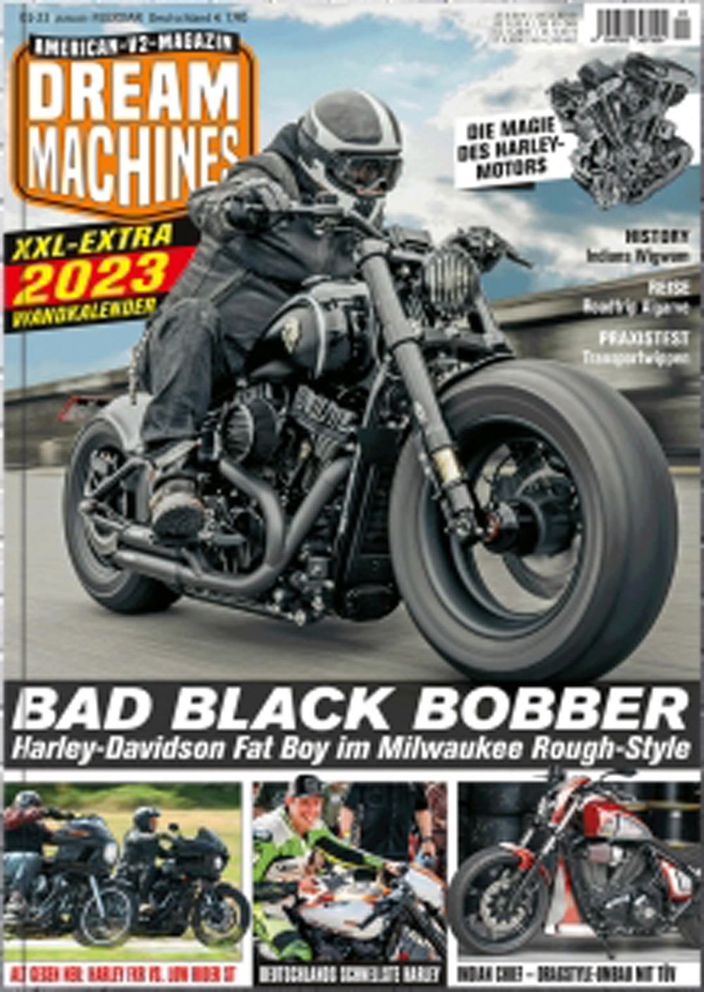 Dream Machines Magazin Deutschland 2023-01 Harley Davidson Bad Black Bobber