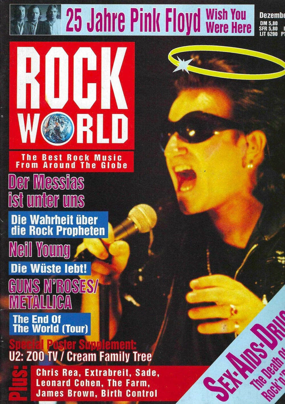 Rock World Magasin Tyskland 1992-06 U2 Eric Clapton Pink Floyd Neil Young Metallica Originalutgåva
