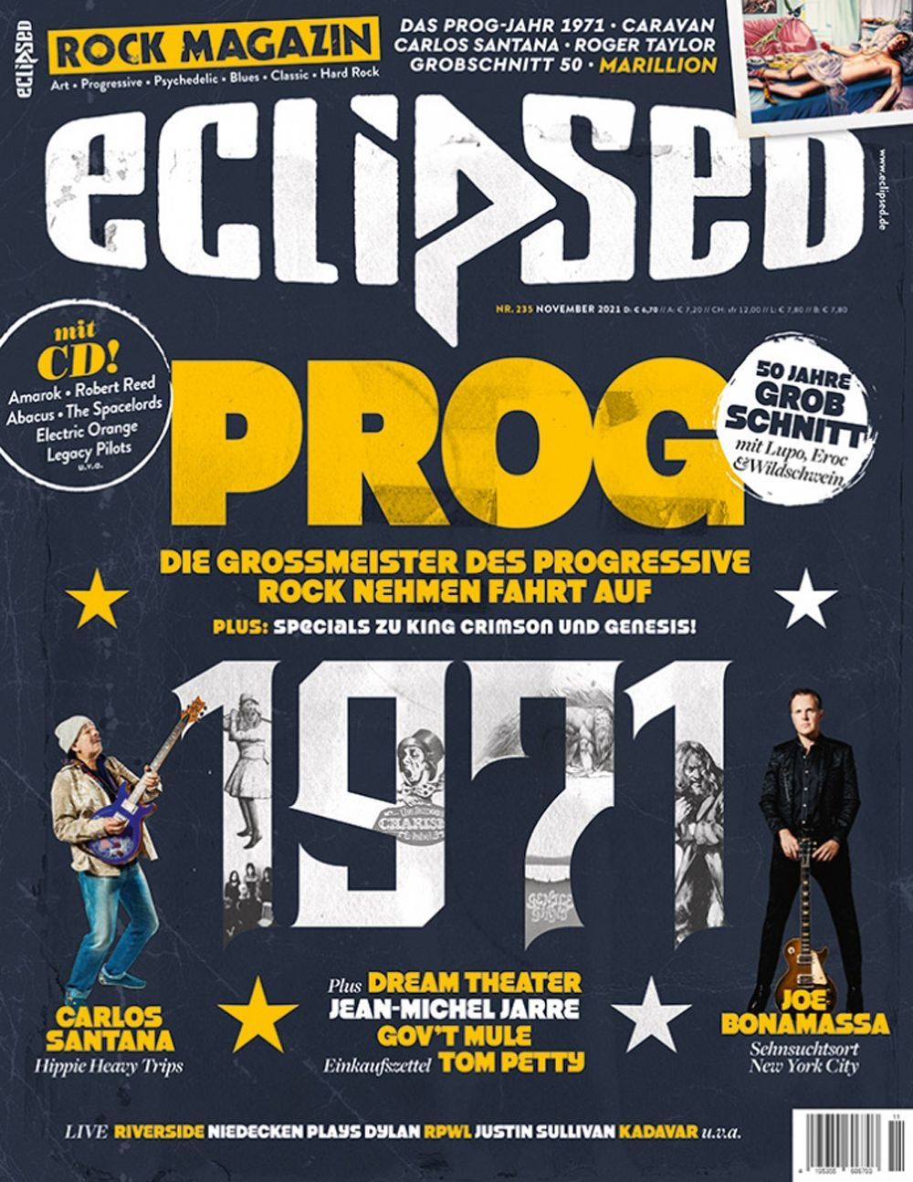 Eclipsed Tijdschrift Duitsland 2021 #235 Carlos Santana Joe Bonamassa Marillion