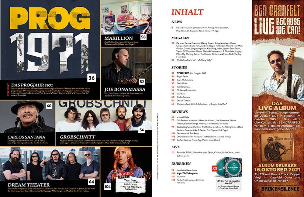 Eclipsed Tijdschrift Duitsland 2021 #235 Carlos Santana Joe Bonamassa Marillion