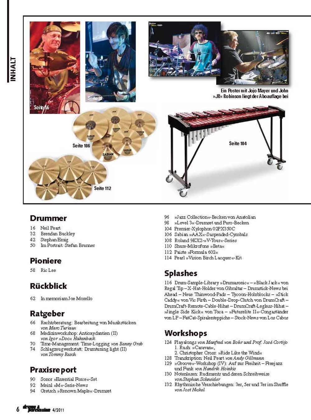 Drums & Percussions Magasin Tyskland 2011-07+08 Neil Peart Originaludgave