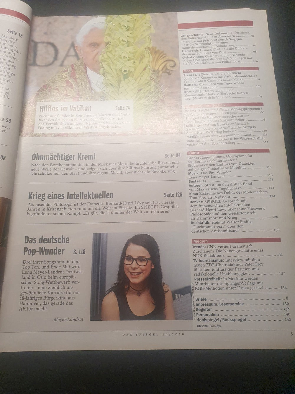 Der Spiegel Magazin Deutschland 2010-14 Joseph Alois Ratzinger Lena Meyer-Landrut