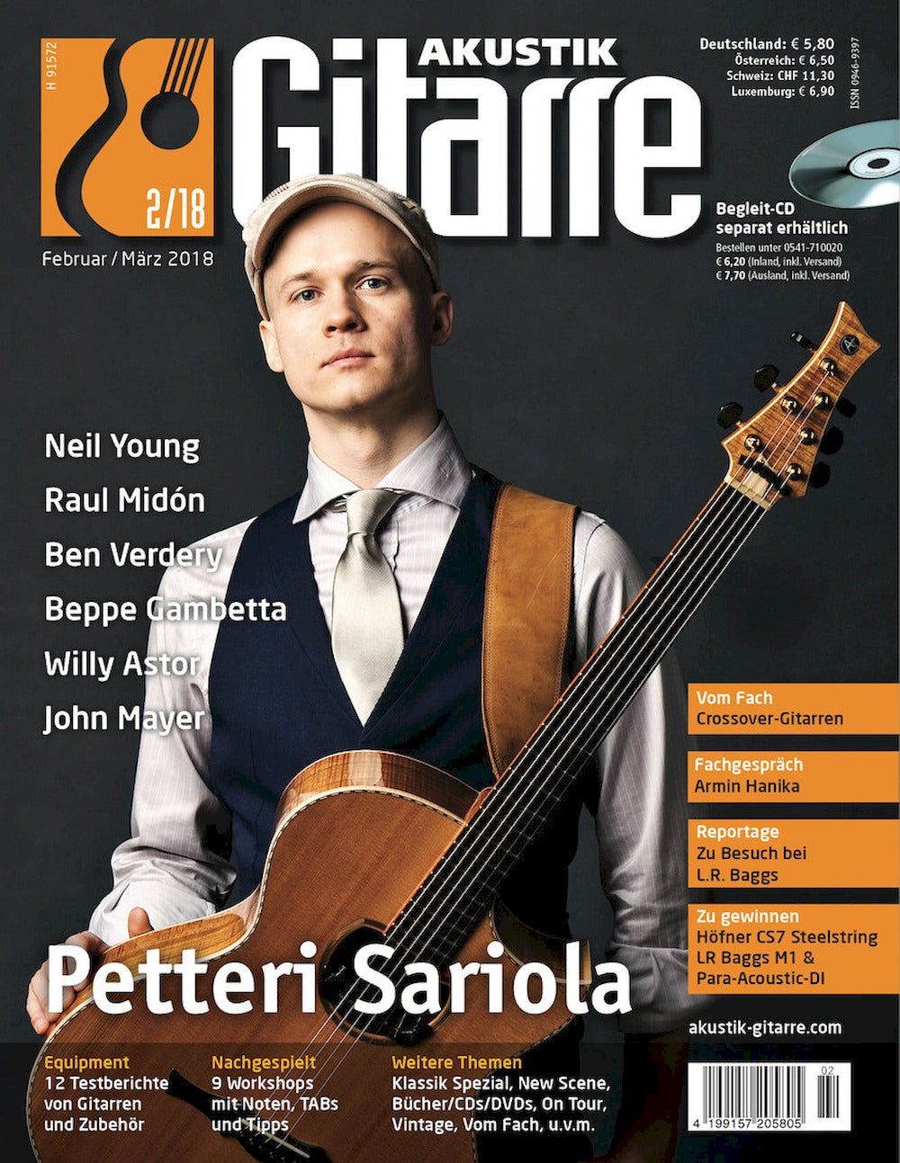 Akustik Gitarre Magazin Deutschland 2018-02 Petteri Sariola Neil Young Raul Midón Ben Verdery Beppe Gambetta