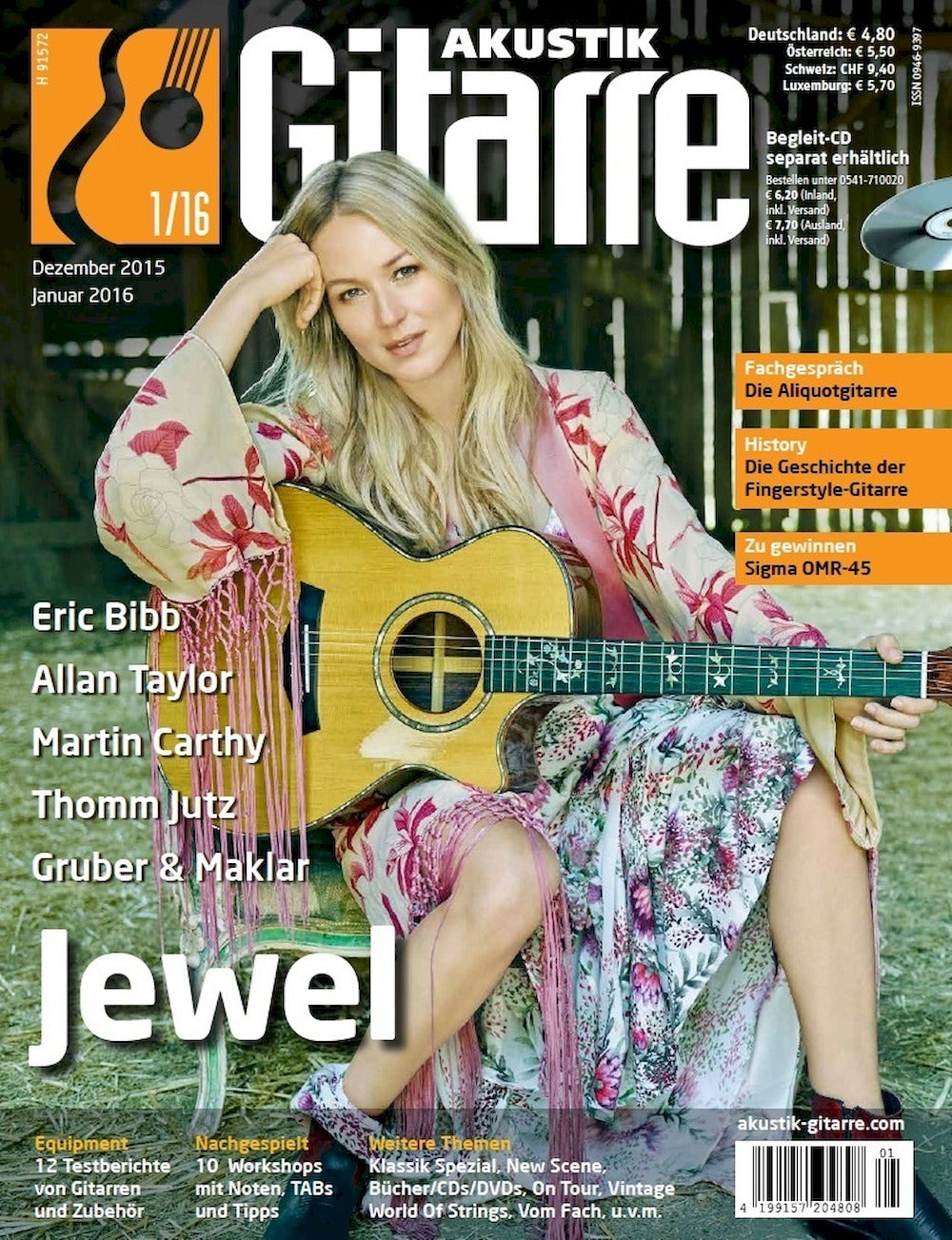 Akustik Gitarre Magazin Deutschland 2016-01 Jewel Eric Bibb Allan Taylor Martin Carthy Thomm Jutz