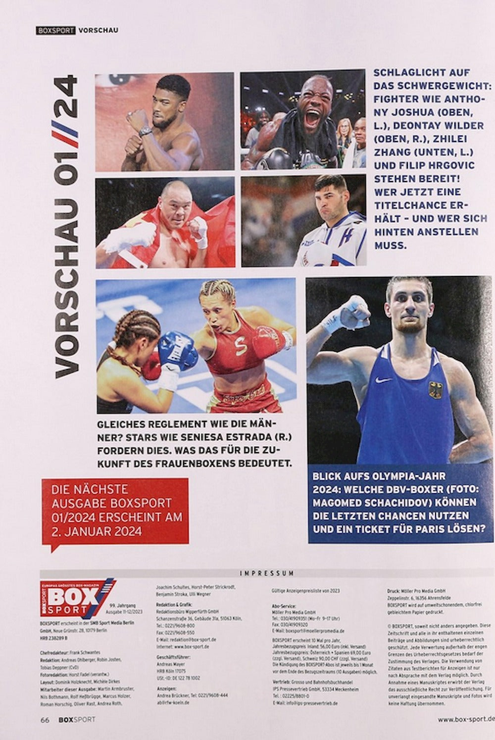 Boxsport Tijdschrift Duitsland 2023-11 – +12 Canelo Fury William Scull Rene Weller – Originele uitgave