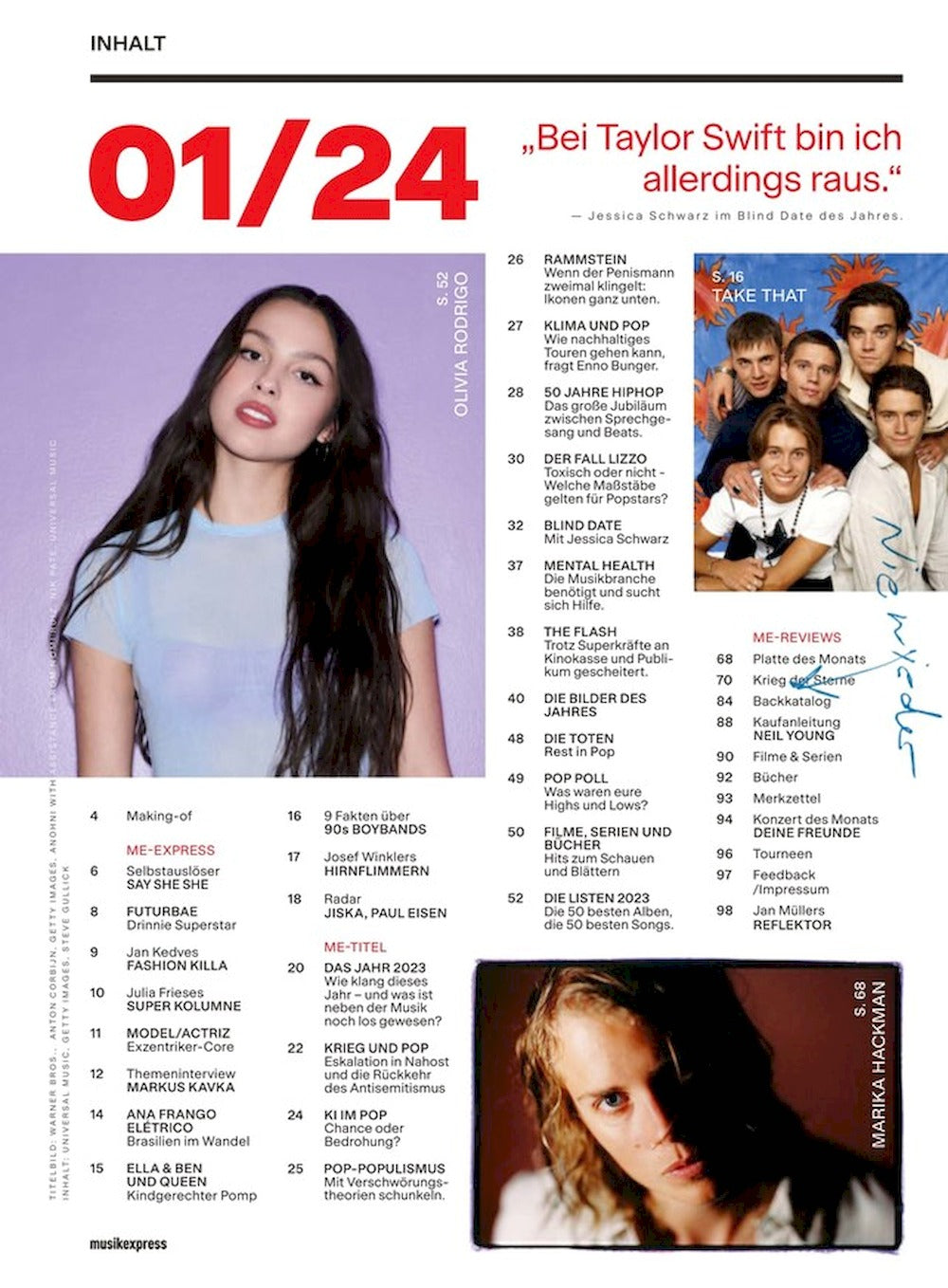 Musikexpress Magasin Tyskland 2024-01 Taylor Swift Depeche Mode Mitski