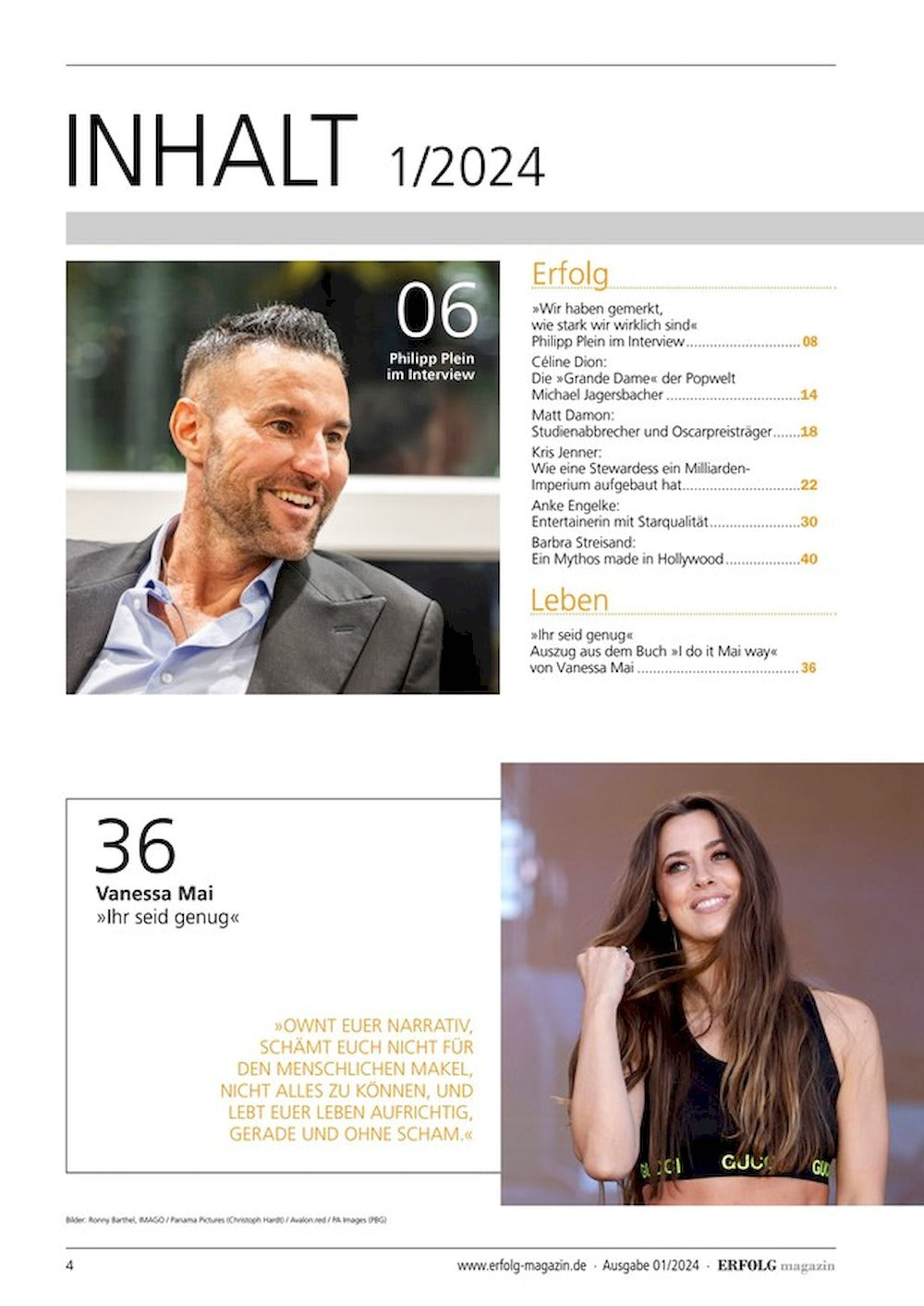 Erfolg Tijdschrift Duitsland 2024-01 – Philipp Plein Celine Dion – Originele uitgave