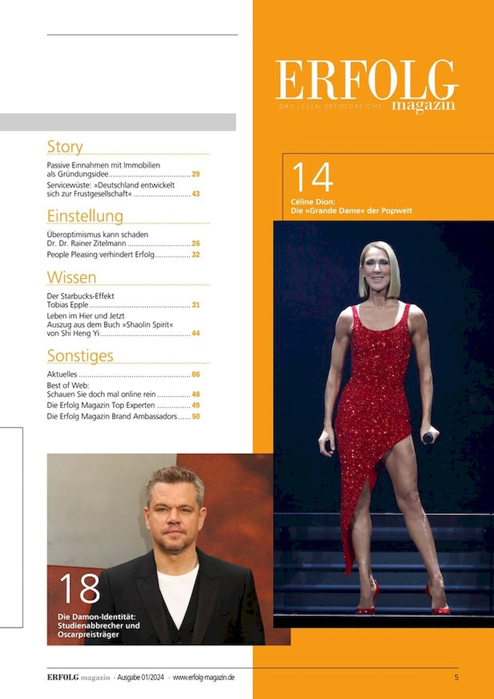 Erfolg Tijdschrift Duitsland 2024-01 – Philipp Plein Celine Dion – Originele uitgave
