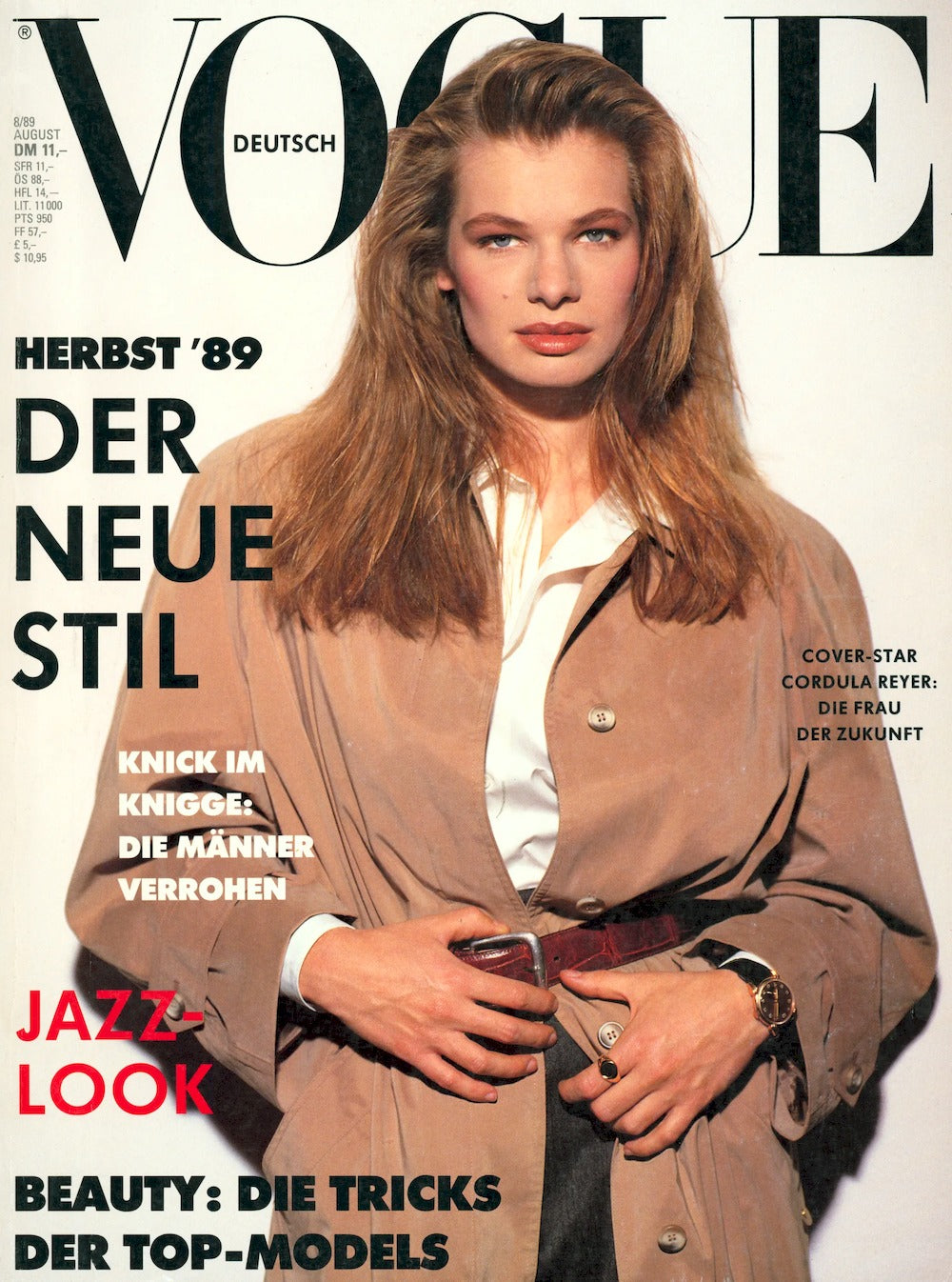 Vogue Lehti Saksa 1989-08 Cordula Reyer Alkuperäinen painos