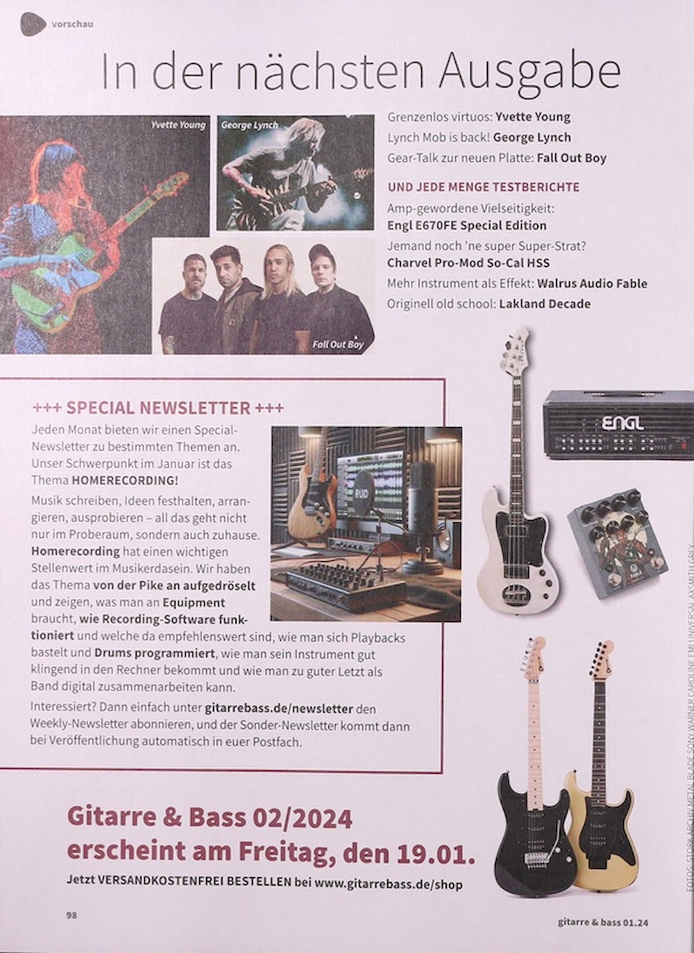 Gitarre & Bass Magazine Germany 2024-01 – Larry DiMarzio Blackstone Cherry Duff McKagan – Original Print Issue