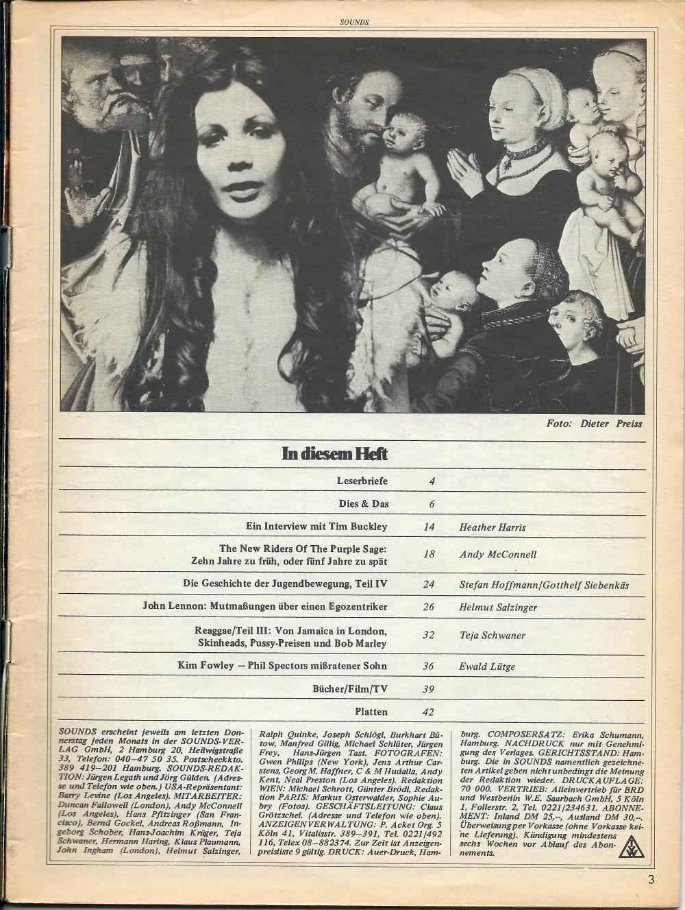 Sounds Magazine Germany 1975-08 John Lennon Tim Buckley New Riders Of The Purple Sage