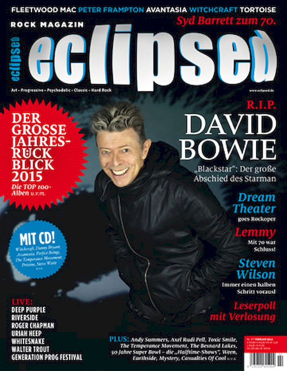 Eclipsed Magazine Allemagne 2016 #177 David Bowie Dream Theater Fleetwood Mac Édition originale