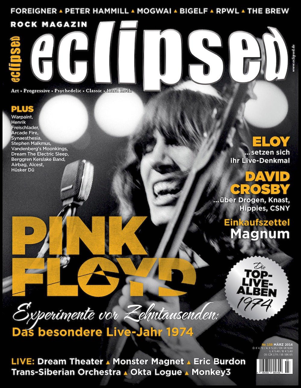 Eclipsed Magasin Tyskland 2014 #158 Pink Floyd Eloy The Brew Bigelf Foreigner Originalutgåva