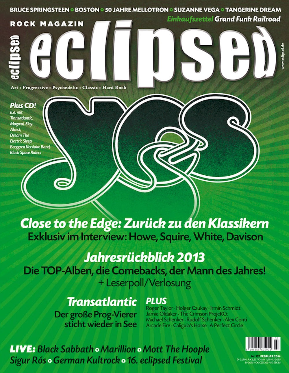 Eclipsed Rivista Germania 2014 #157 Yes Transatlantic Bruce Springsteen Suzanne Vega Edizione originale