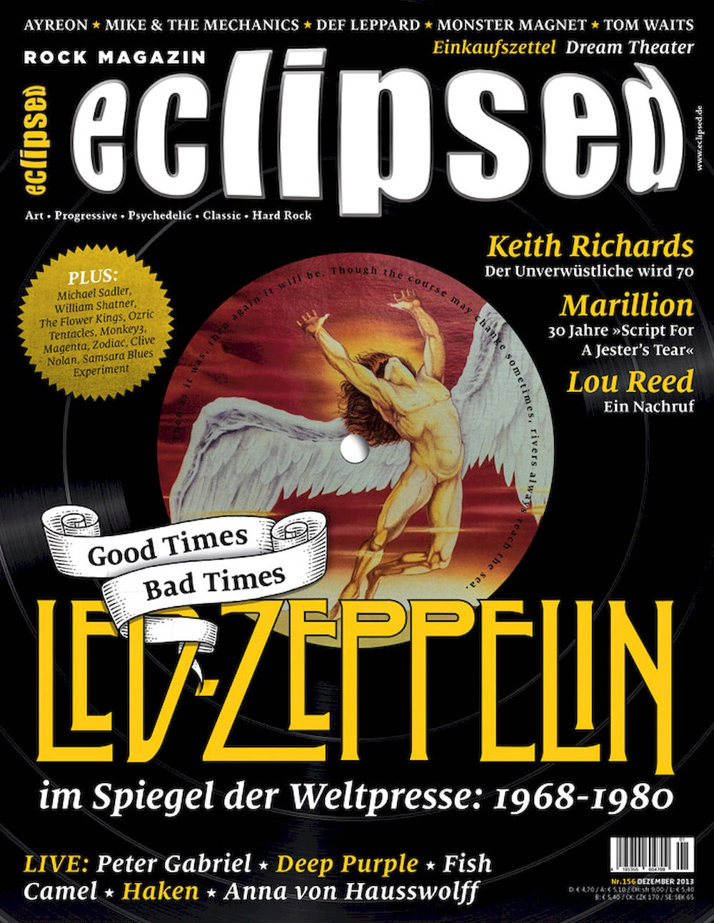 Eclipsed Magazine Allemagne 2013 #156 Led Zeppelin Keith Richards Ayreon Lou Reed Édition originale