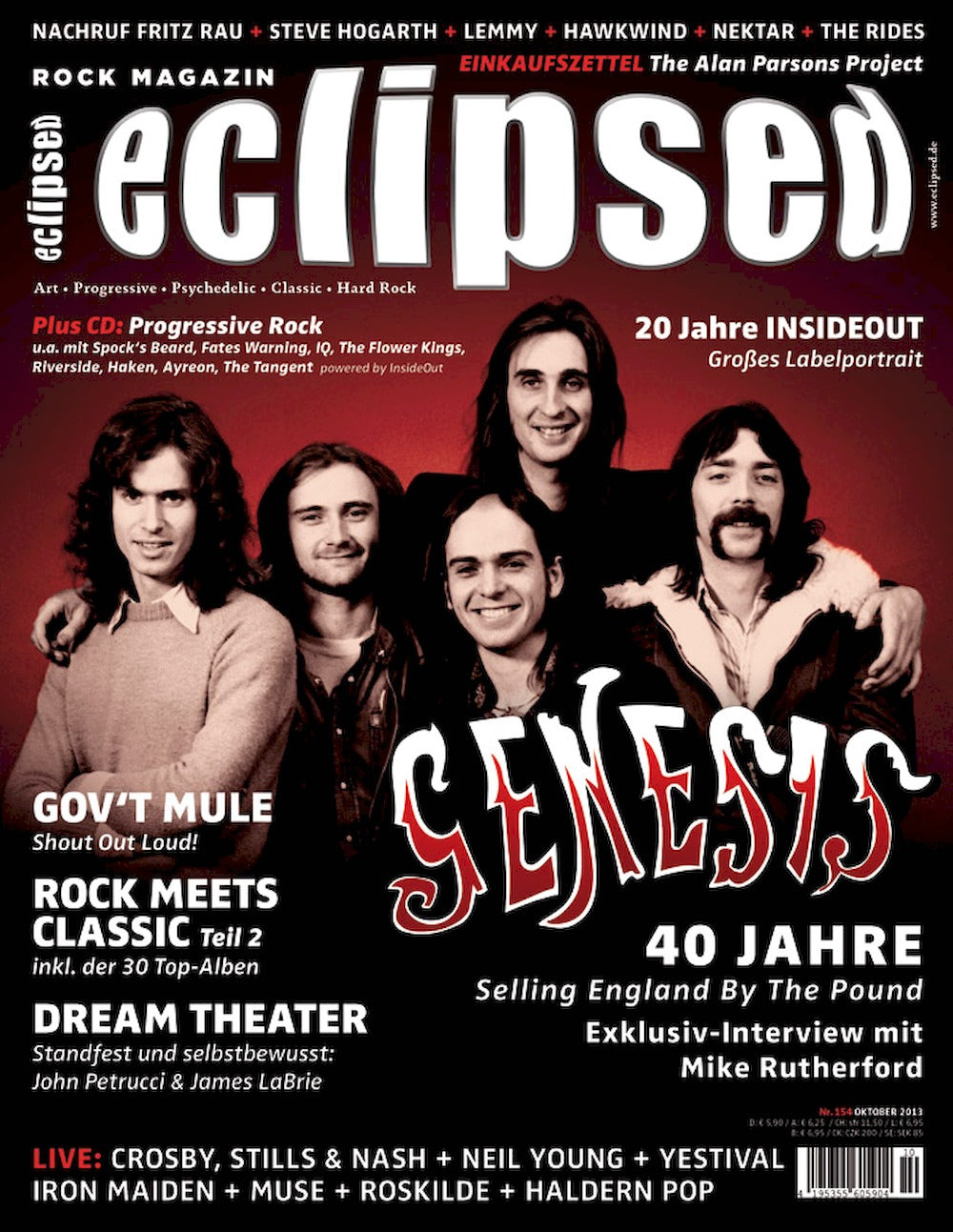 Eclipsed Magazine Germany 2013 #154 Genesis Dream Theater Gov't Mule Original Print Issue
