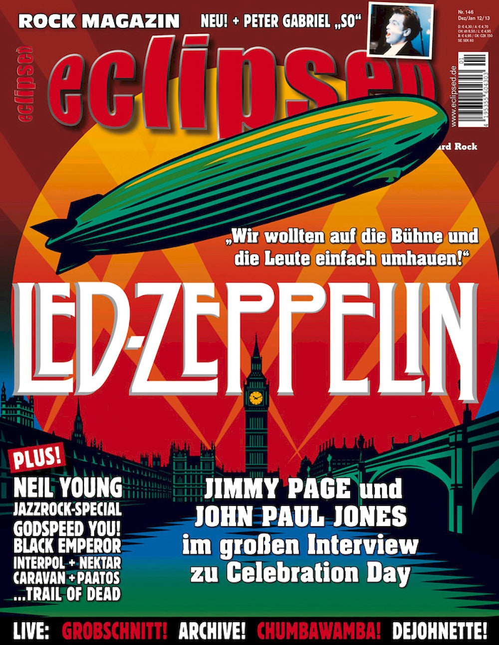 Eclipsed Lehti Saksa 2012 #146 Led Zeppelin Peter Gabriel Neil Young Godspeed You Black Emperor Alkuperäinen painos