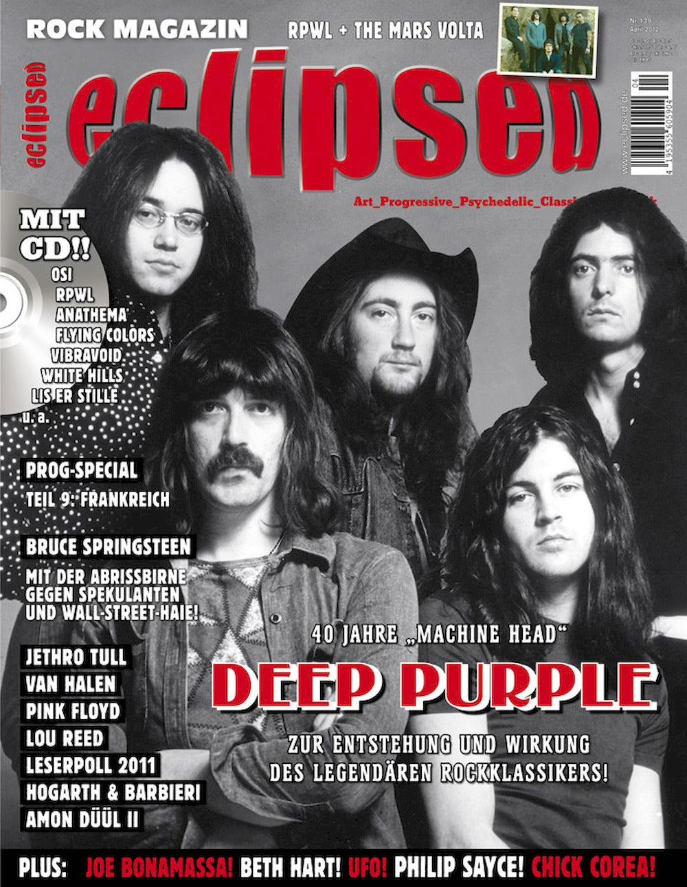 Eclipsed Magazine Allemagne 2012 #139 Deep Purple Jethro Tull Bruce Springsteen The Mars Volta Édition originale