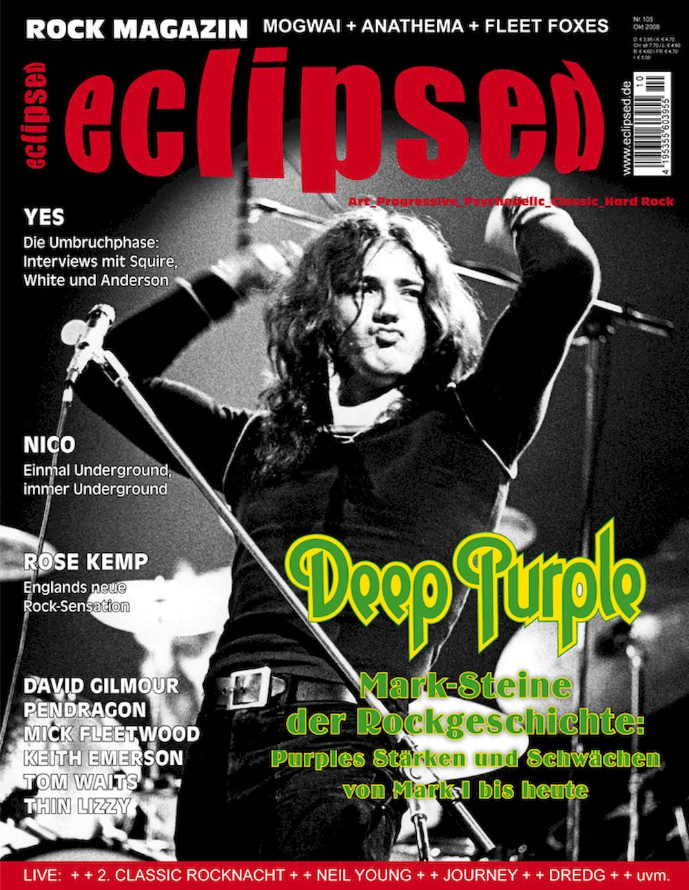 Eclipsed Magazine Allemagne 2008 #105 Deep Purple Yes Nico Mick Fleetwood David Gilmour Édition originale