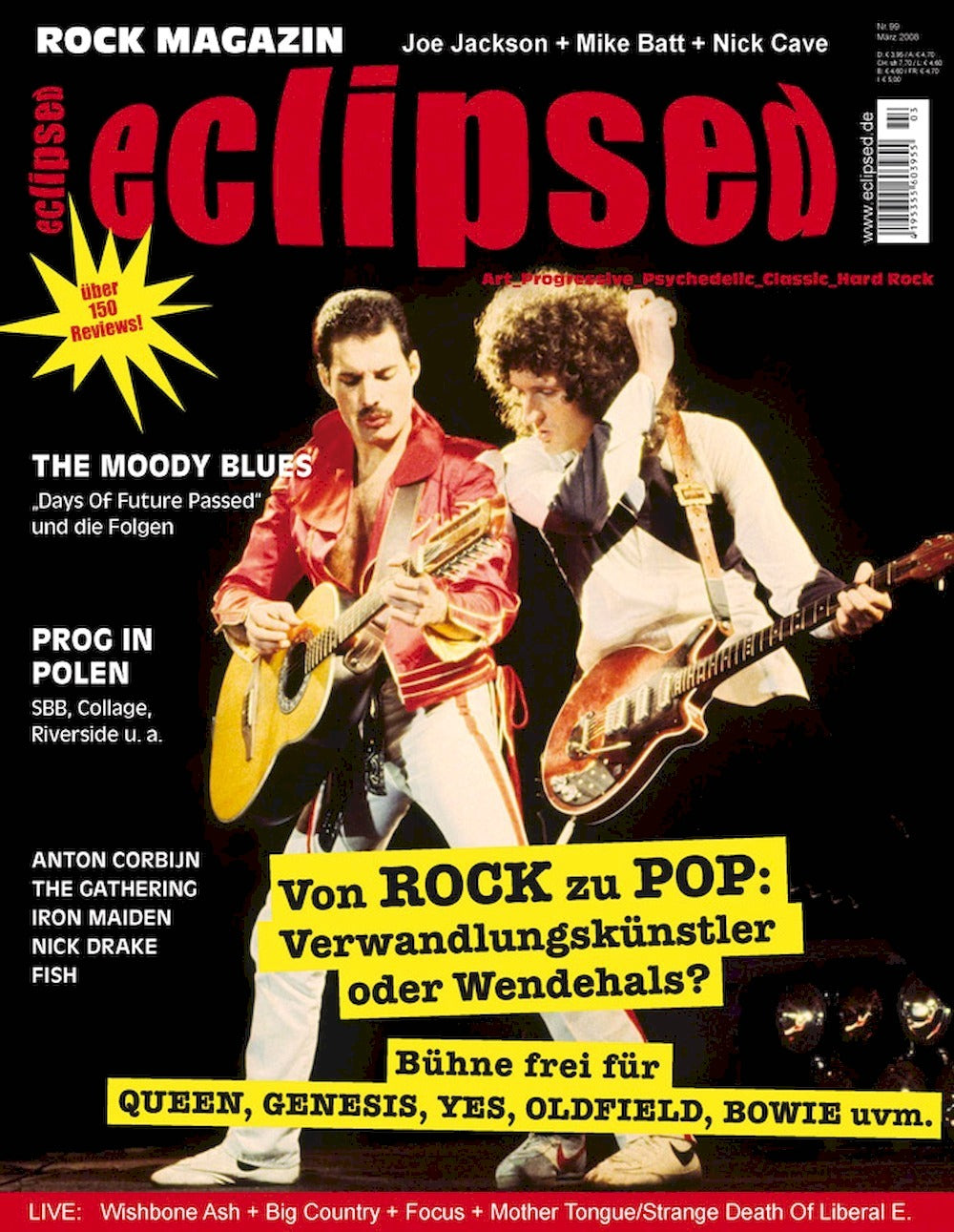 Eclipsed Tijdschrift Duitsland 2008 #99 Queen Genesis Yes Mike Oldfield David Bowie Originele uitgave