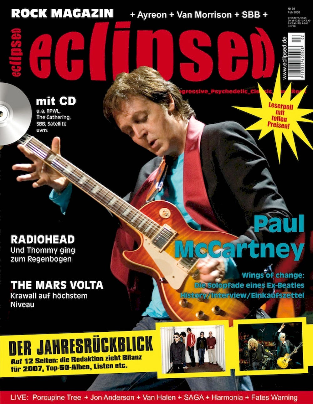 Eclipsed Magazine Germany 2008 #98 Paul McCartney Radiohead Ayreon The Mars Volta Original Print Issue