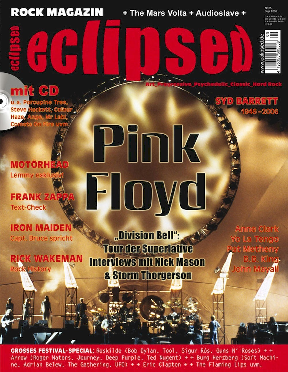 Eclipsed Magazine Allemagne 2006 #85 Pink Floyd Syd Barrett Motörhead Frank Zappa Édition originale