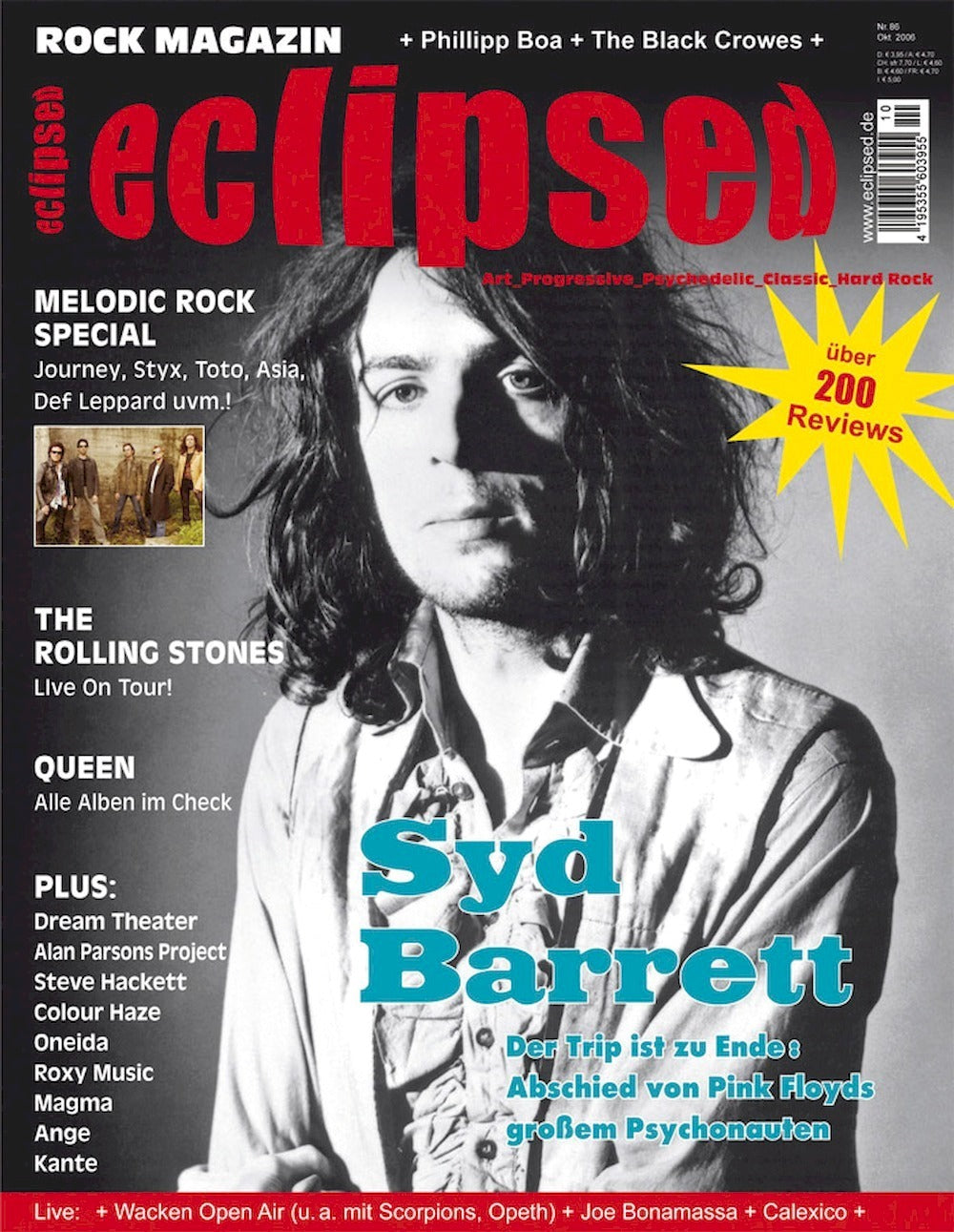 Eclipsed Lehti Saksa 2006 #86 Syd Barrett Rolling Stones Queen Dream Theater Alkuperäinen painos