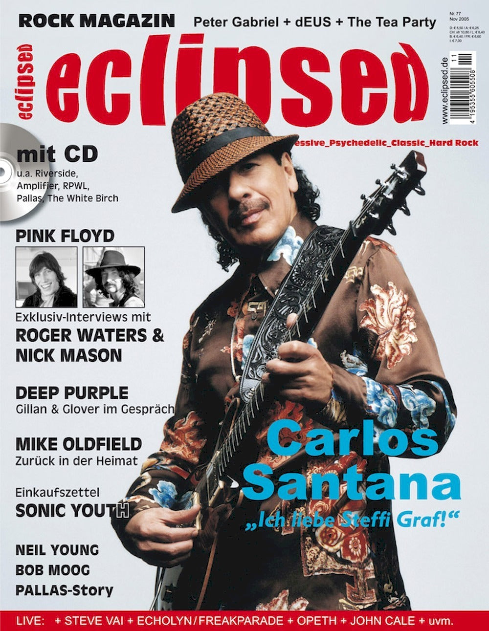 Eclipsed Tijdschrift Duitsland 2005 #77 Santana Pink Floyd Deep Purple Mike Oldfield Sonic Youth Originele uitgave