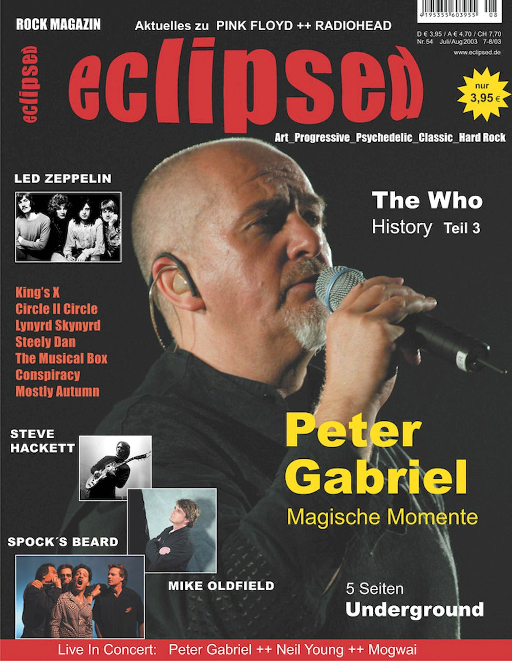 Eclipsed Magasin Tyskland 2003 #54 Peter Gabriel The Who Led Zeppelin Steve Hackett Kings X