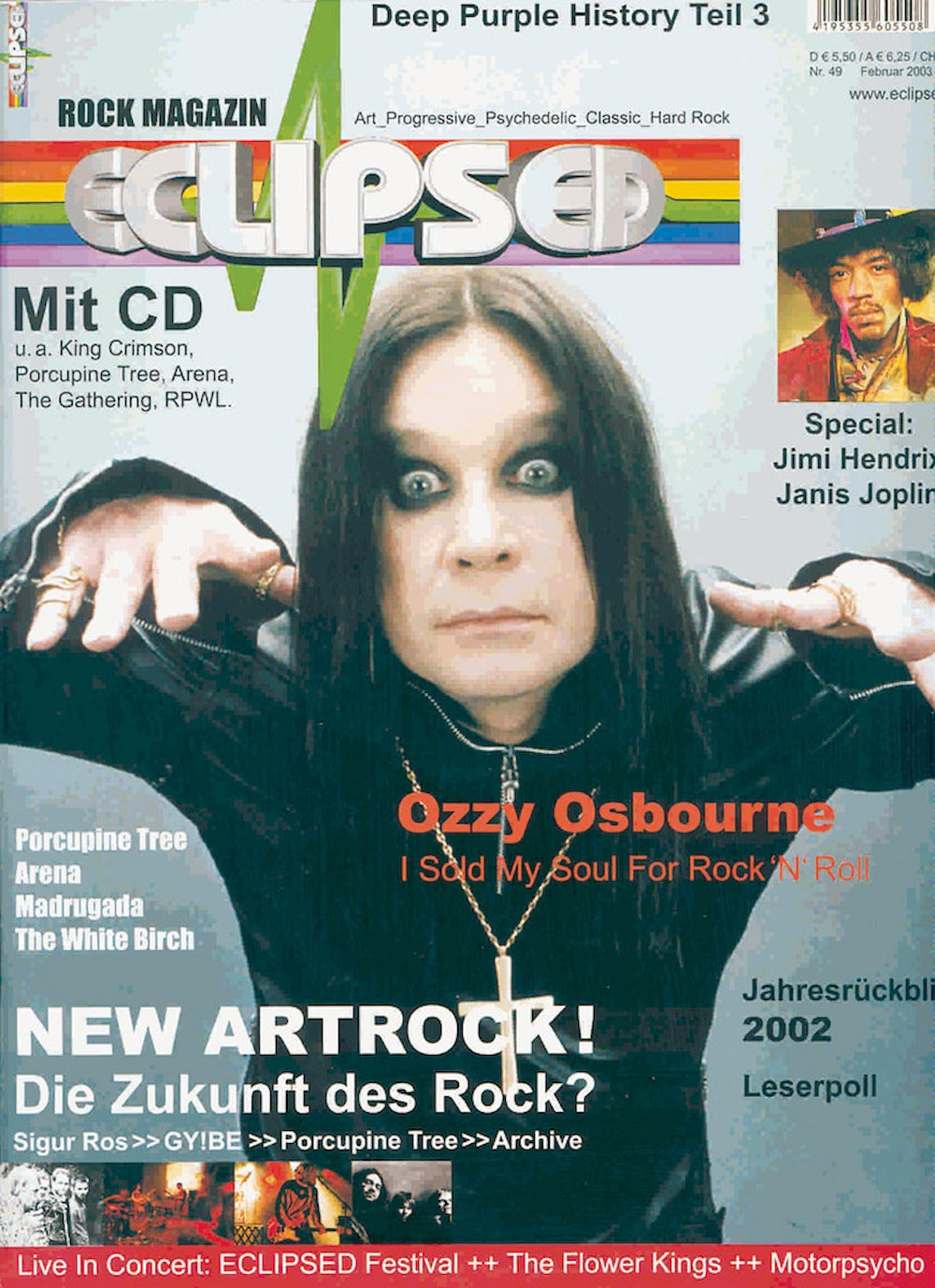 Eclipsed Magazine Germany 2003 #49 Ozzy Osbourne Porcupine Tree Arena Madrugada Original Print Issue