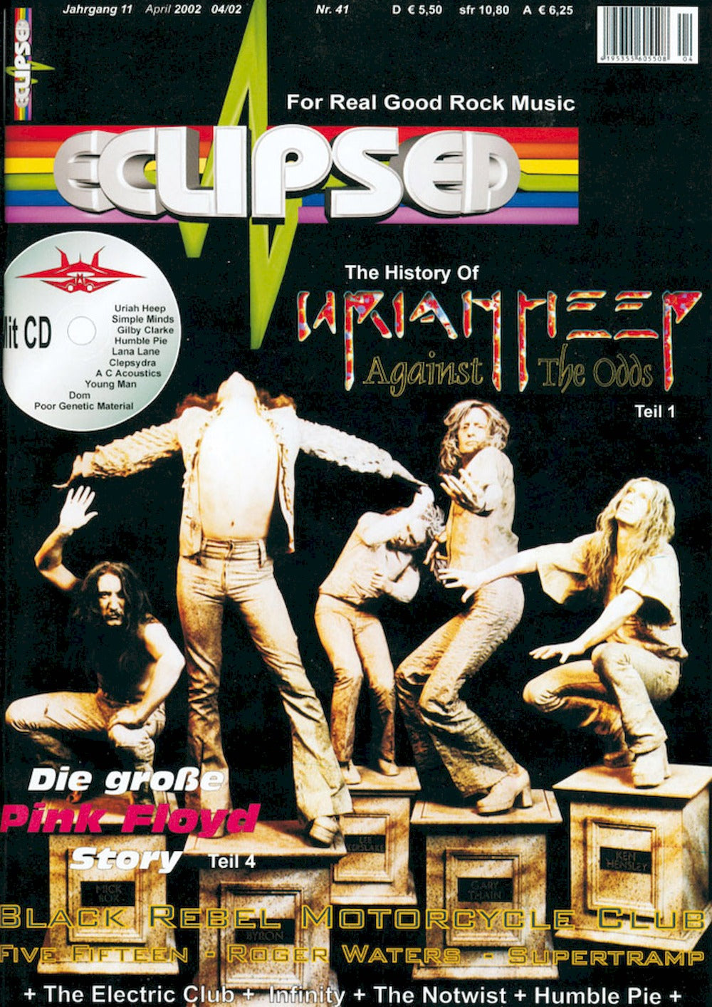 Eclipsed Tijdschrift Duitsland 2002 #41 Uriah Heep Pink Floyd Black Rebel Motorcycle Club Supertramp Originele uitgave
