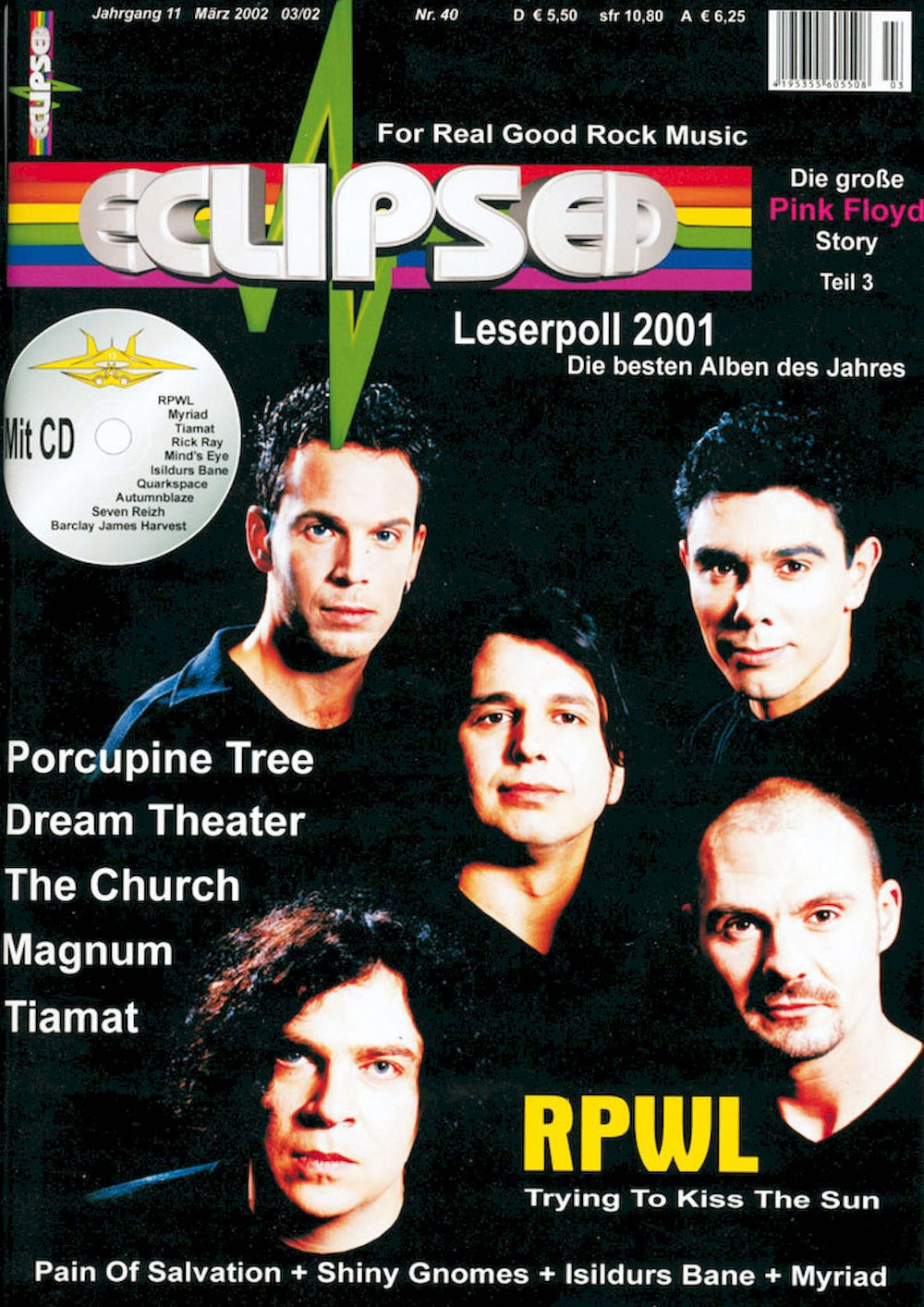 Eclipsed Magazine Germany 2002 #40 RPWL Porcupine Tree Dream Theater The Church Magnum Original Print Issue