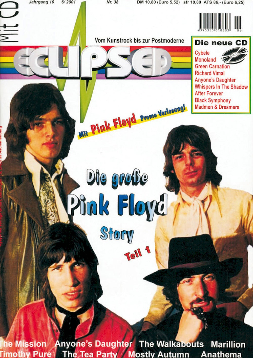 Eclipsed Magazine Germany 2001 #38 Pink Floyd The Mission Anyone's Daughter The Walkabouts Marillion Original Print Issue