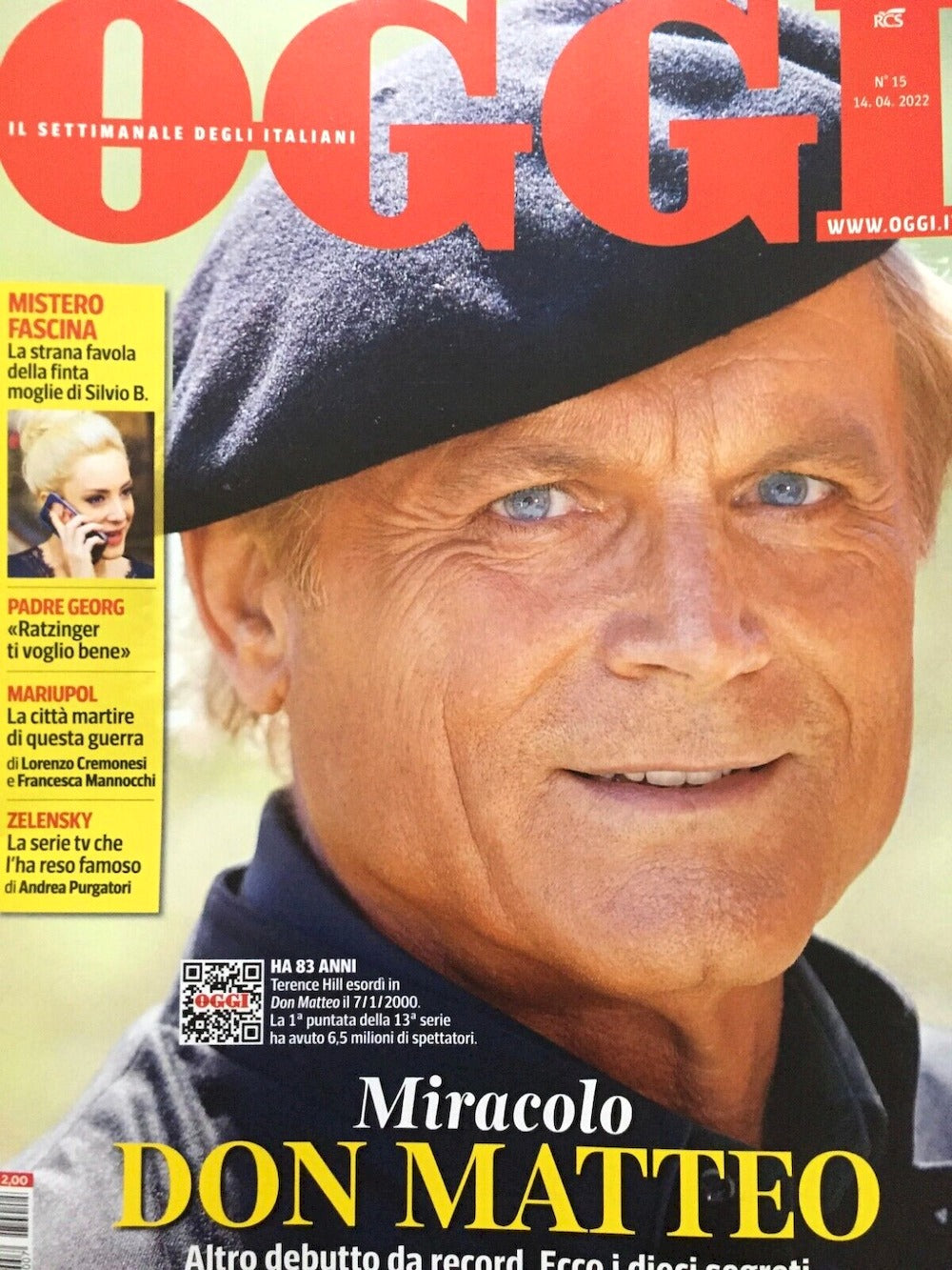 Oggi Revista Itália 2022-15 – Terence Hill Mario Girotti Don Matteo – Edição original