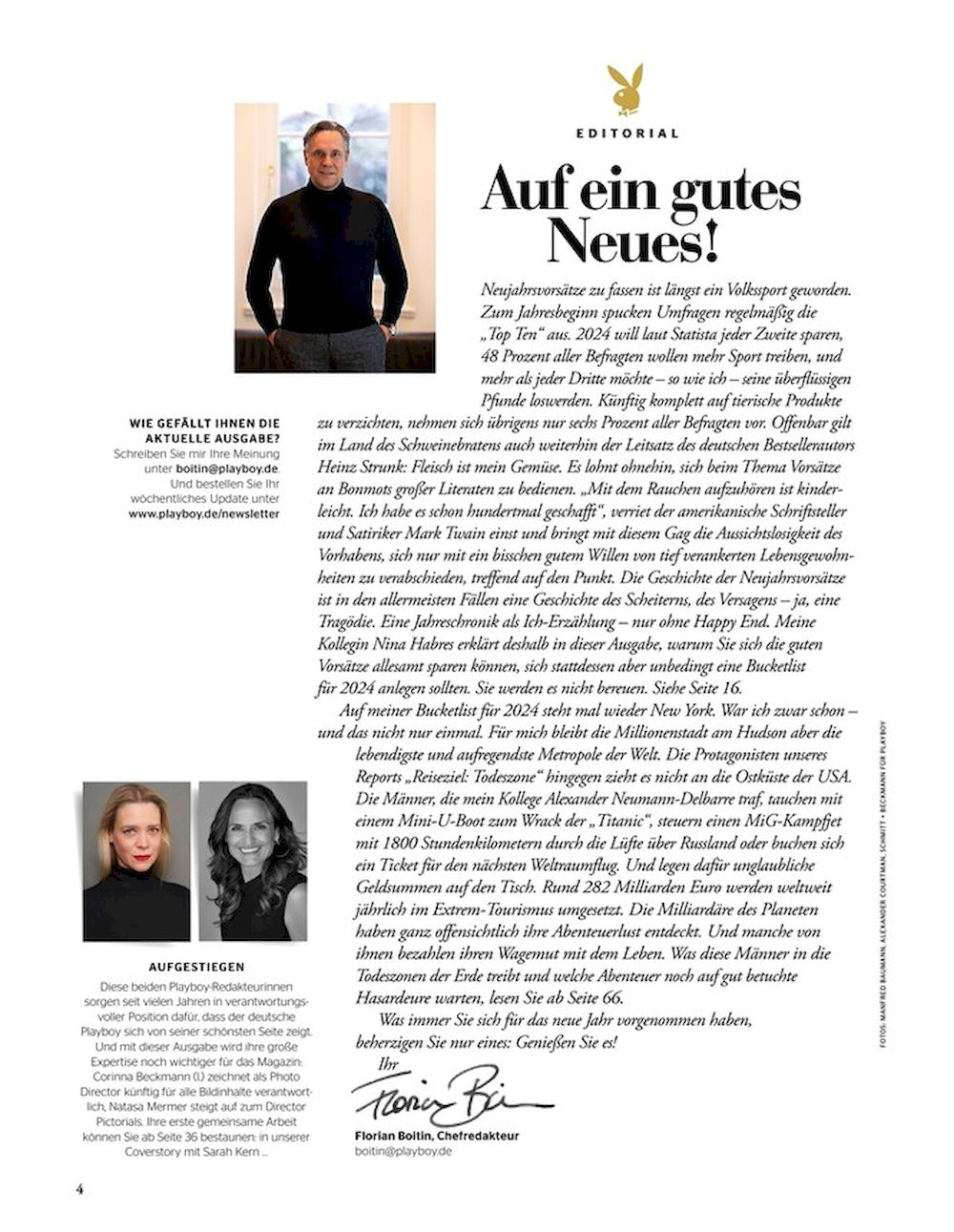 Playboy Magazin Deutschland 2024-02 Sarah Kern Kate Moss Yoana Nikolova Tatiana Panakal