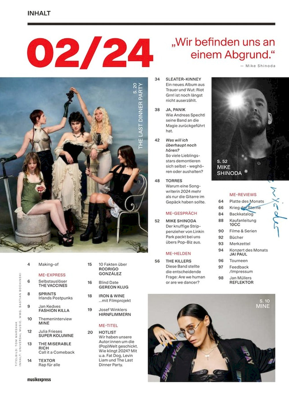 Musikexpress Revista Alemania 2024-02 The Last Dinner Party Mine Mike Shinoda