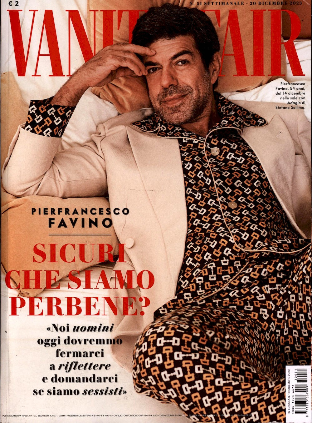 Vanity Fair Magazine Italy 2023-51 Pierfrancesco Favino Naomi Watts Nicolas Vaporidis Original Print Issue