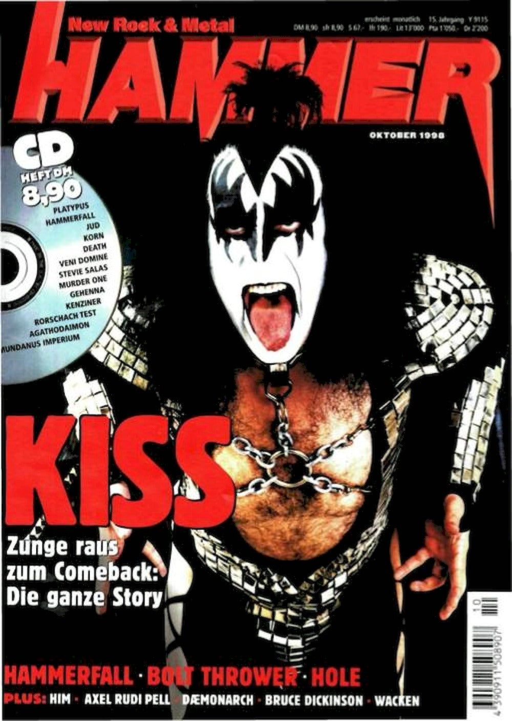 Metal Hammer Magazin Deutschland 1998-10 Kiss Hammerfall Bolt Thrower Hole Him