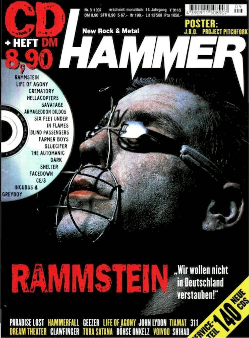 Metal Hammer Magasin Tyskland 1997-09 Rammstein Hammerfall Geezer Originaludgave