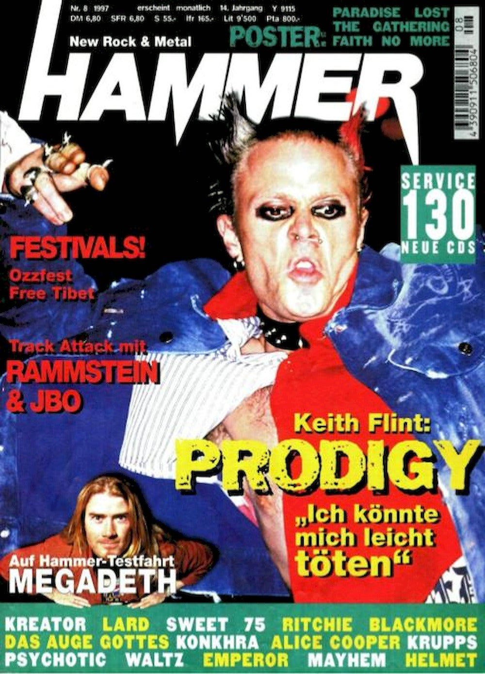 Metal Hammer Magazine Germany 1997-08 Prodigy Megadeth Rammstein JBO Kreator