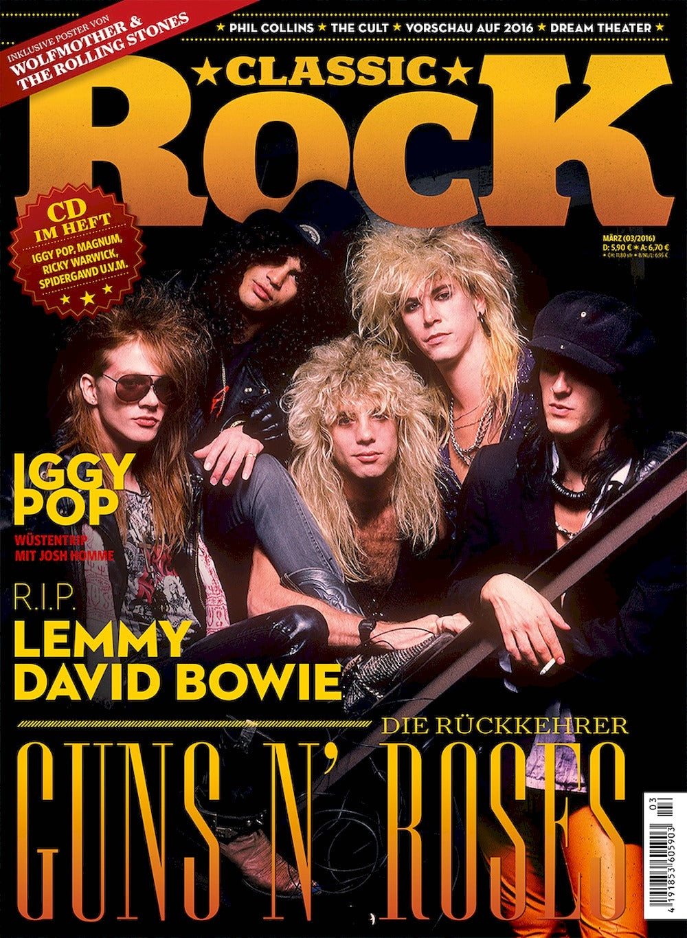 Classic Rock Magazin Deutschland 2016-03 Guns N' Roses Iggy Pop David Bowie Lemmy