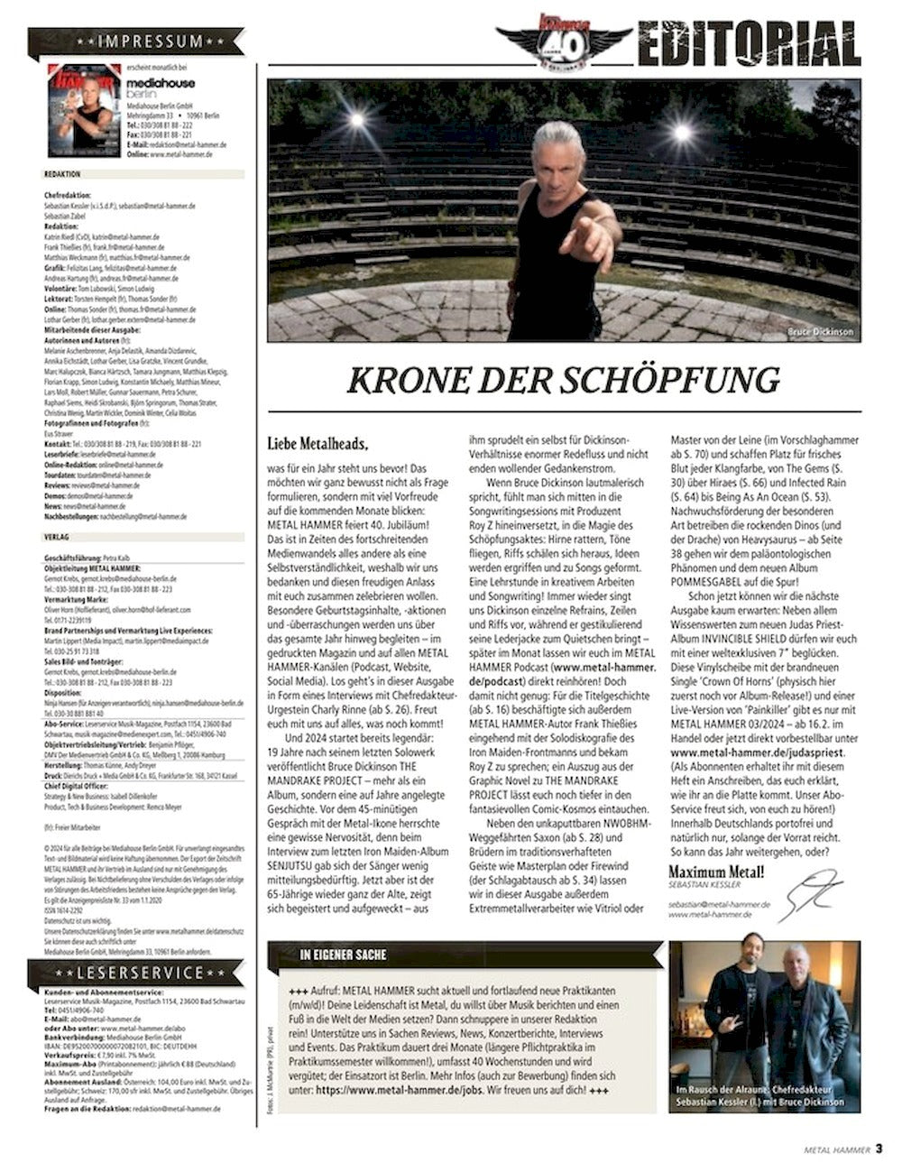 Metal Hammer Magazin Deutschland 2024-02 Bruce Dickinson Melissa Cross Charly Rinne