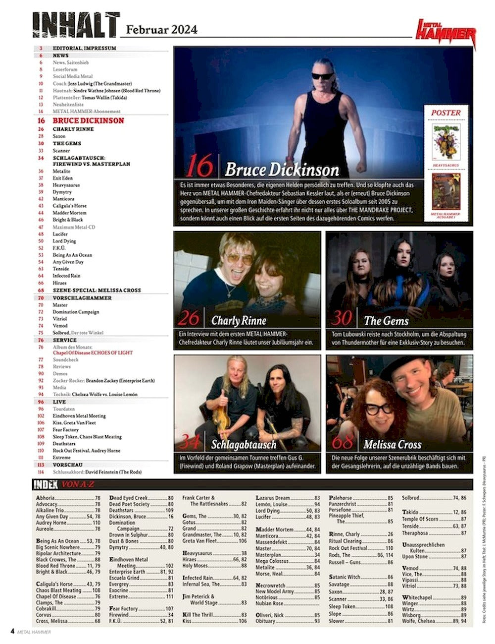 Metal Hammer Magazin Deutschland 2024-02 Bruce Dickinson Melissa Cross Charly Rinne
