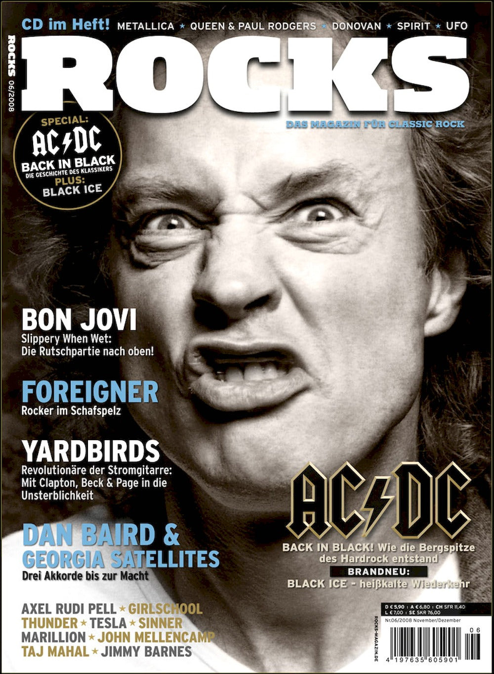 Rocks Magazine Germany 2008 #7 AC/DC Bon Jovi Yardbirds Foreigner Dan Baird Original Print Issue
