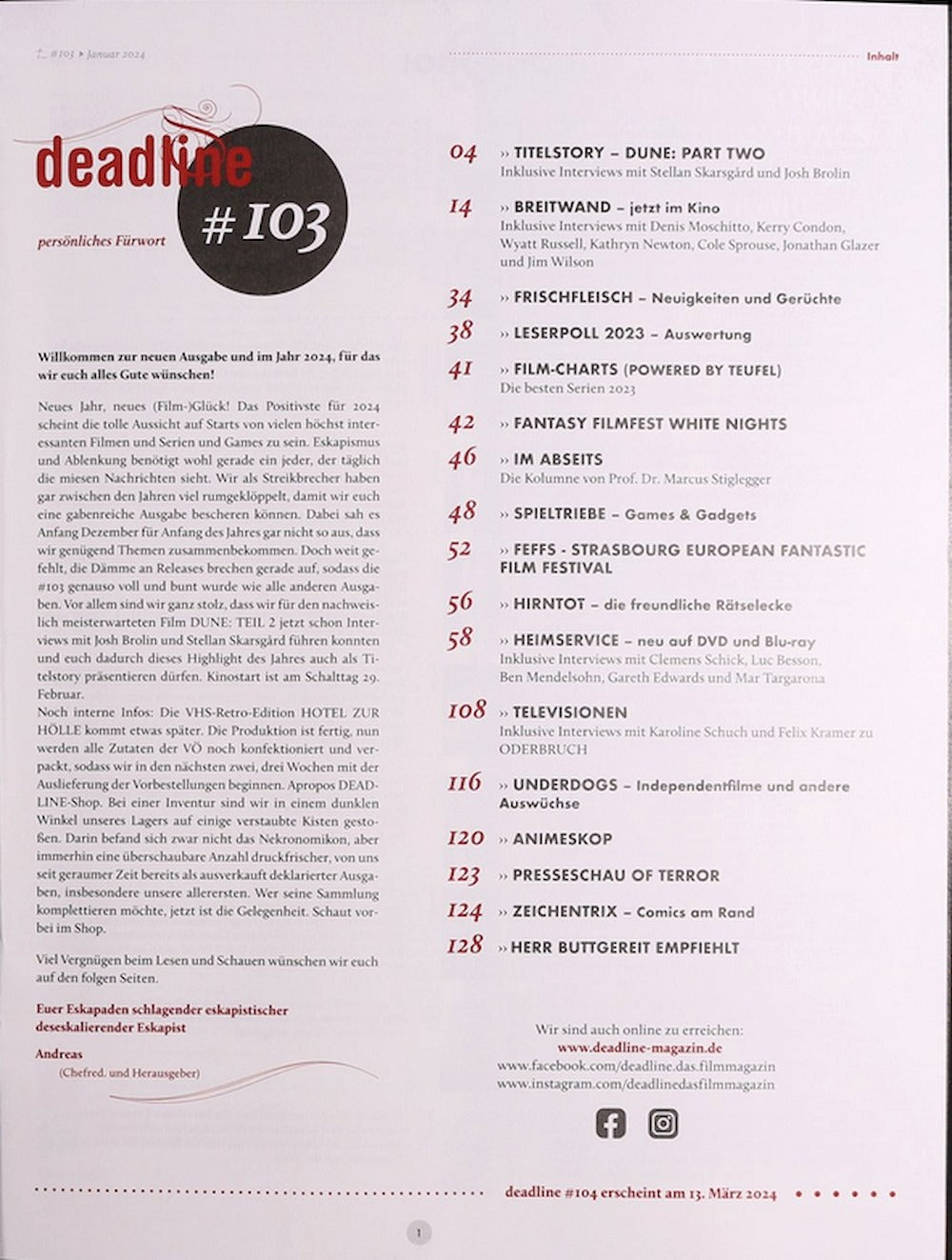 Deadline Magazin Deutschland 2024 #103 Dune Zendaya Timothee Chalamet
