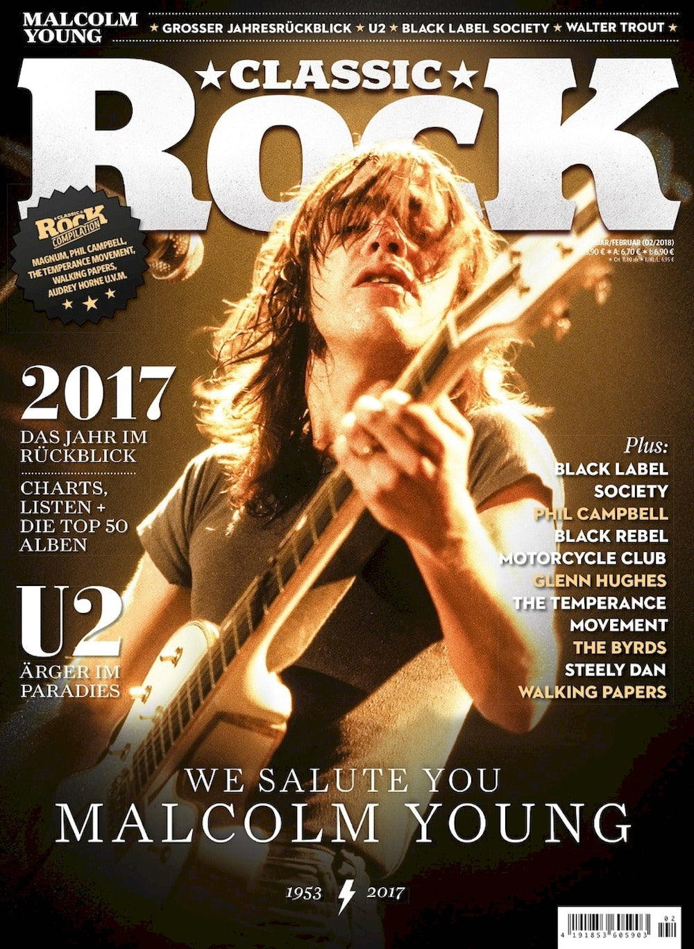 Classic Rock Magazine Germany 2017 #67 Malcolm Young U2 The Byrds Steely Dan Original Print Issue