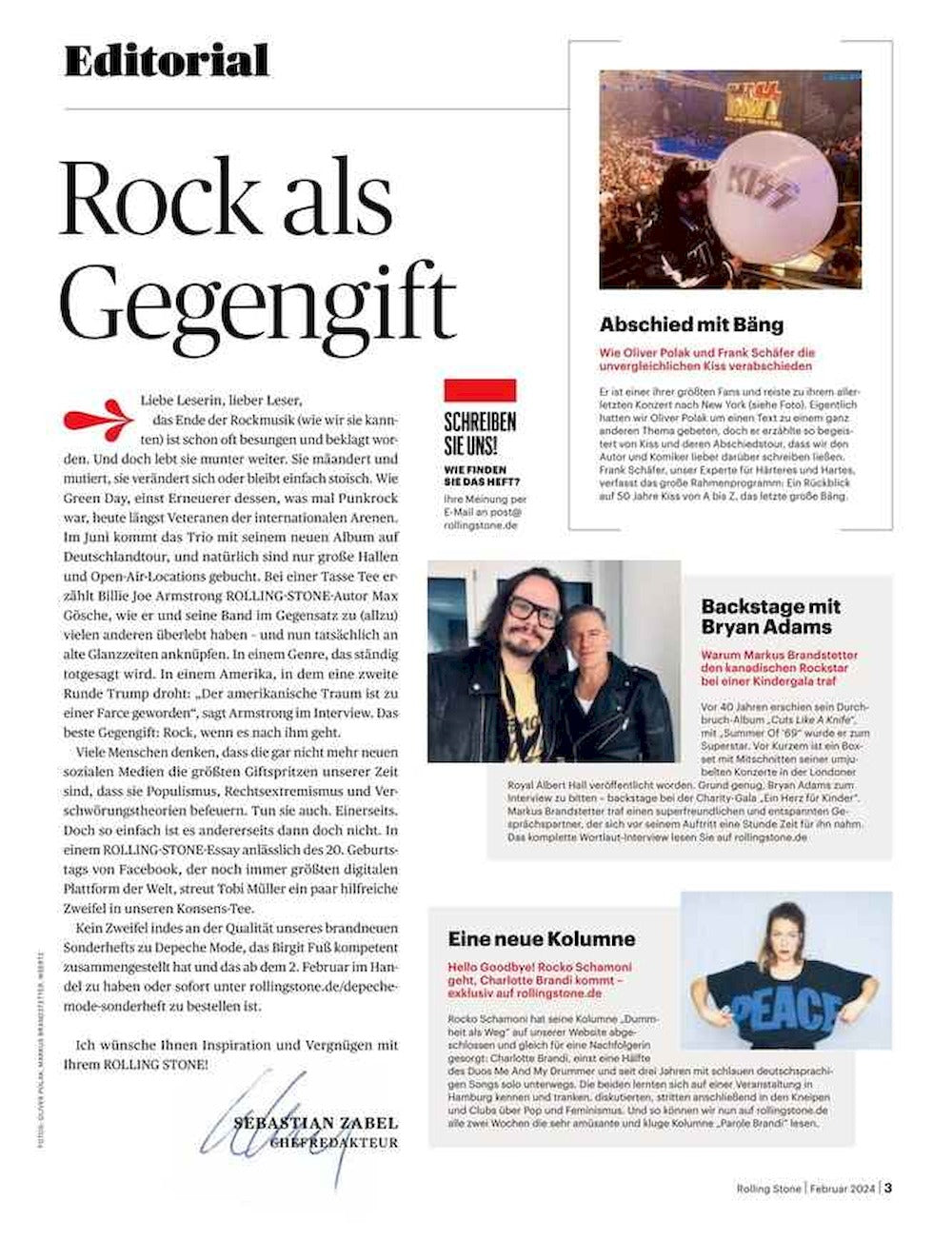 Rolling Stone Revista Alemania 2024-02 #352 Green Day Kiss The Last Dinner Party Bryan Adams