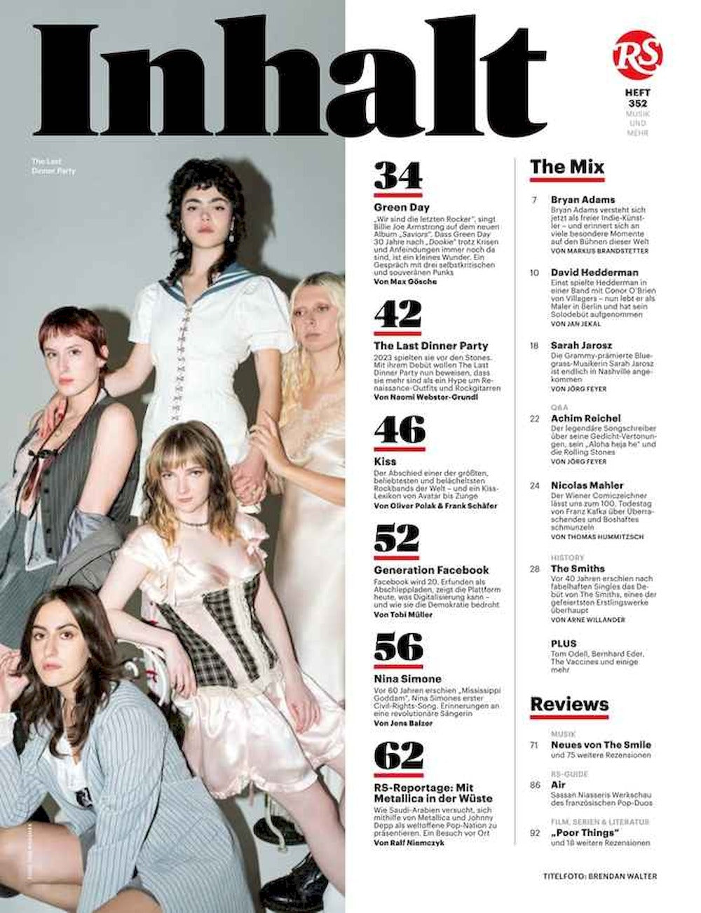 Rolling Stone Revista Alemania 2024-02 #352 Green Day Kiss The Last Dinner Party Bryan Adams