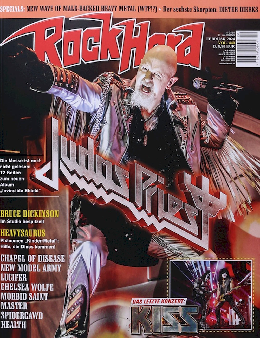 Rock Hard Revista Alemania 2024-02 #440 Judas Priest Bruce Dickinson Heavysaurus Kiss