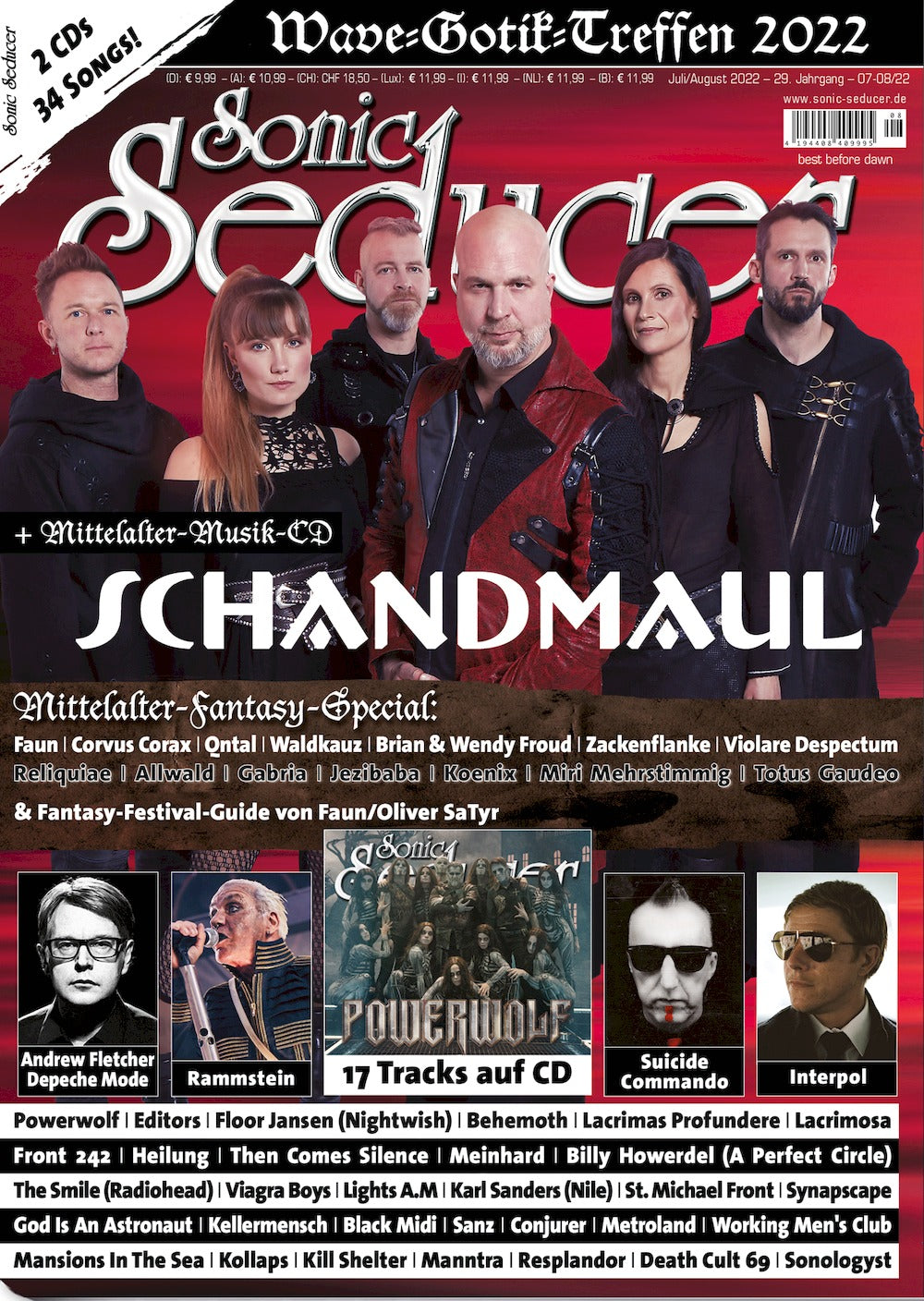 Sonic Seducer Magazin Deutschland 2022-07+08 Schandmaul Depeche Mode Suicide Commando Front 242
